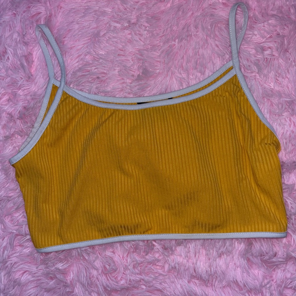 Yellow Ribbed Crop Top - Size Large